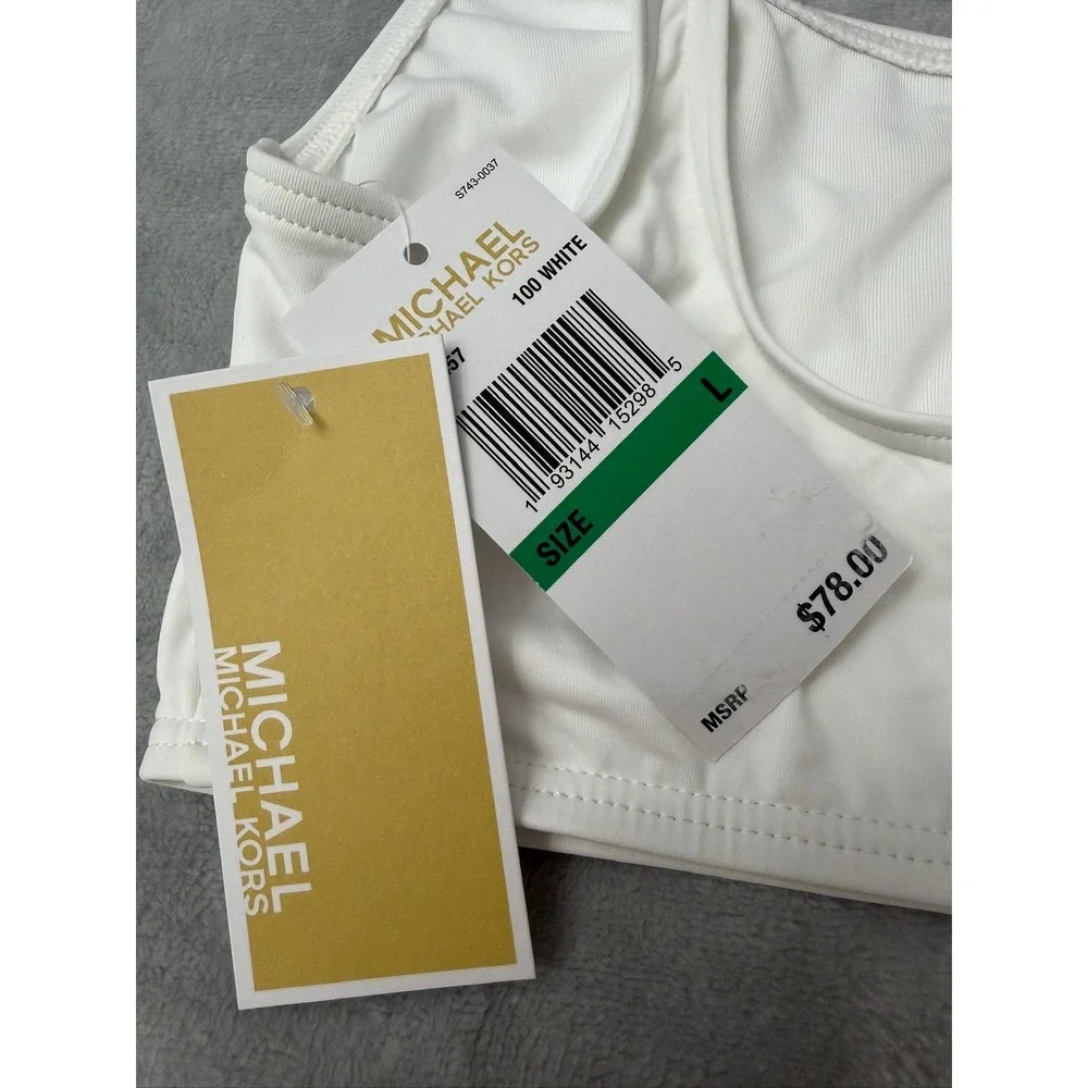 Michael Kors Bikini Top Women White Lace Up Grommet L $78